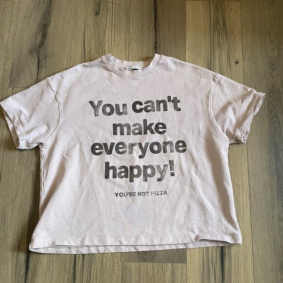Zara Size Small Short Sleeve Pizza Graphic Crew Neck Pullover Sweatshirt Pink - Picture 1 of 9